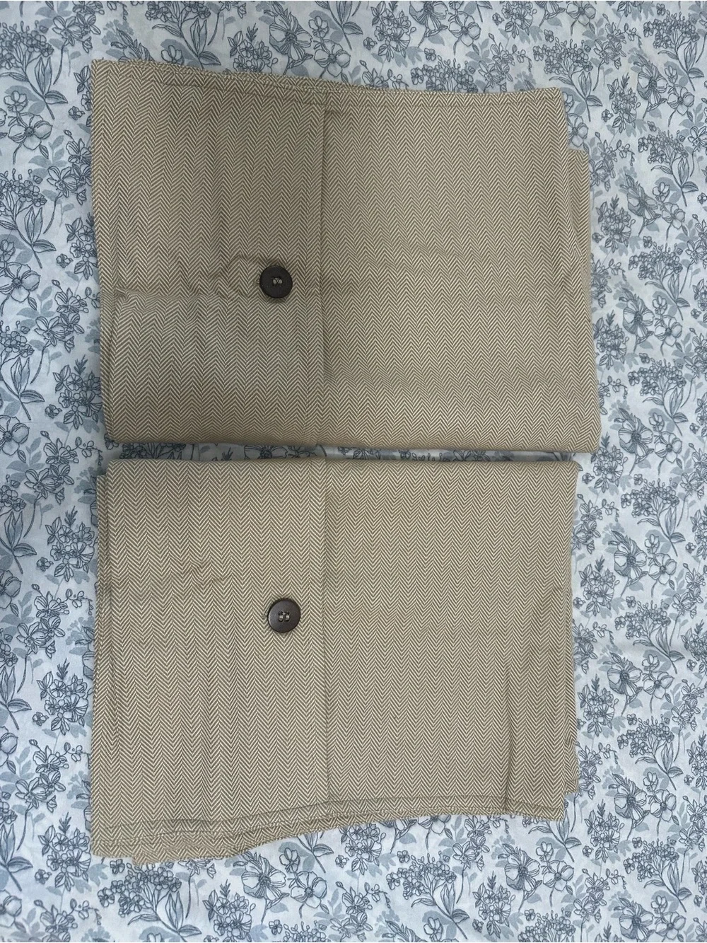 Nate Berkus standard two pillow sham. Beige/tan herringbone pattern.